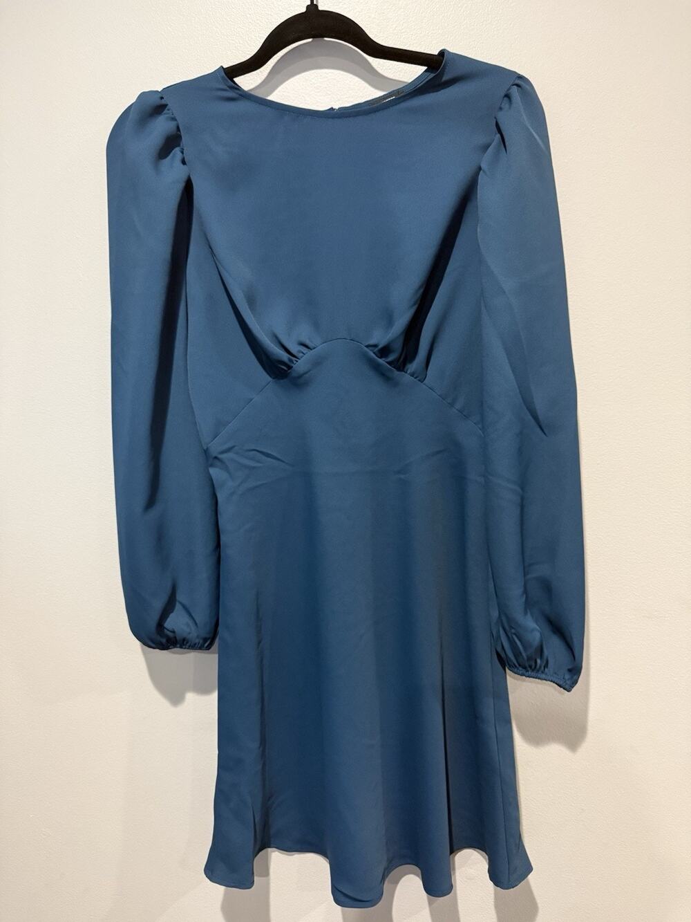 Express Teal A-Line Small Mini Dress Long Puff Sleeves Coquette Fit & Flare